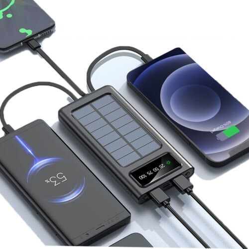 Super 30,000mAh 4-USB Portable Charger Solar Power Bank with Cables