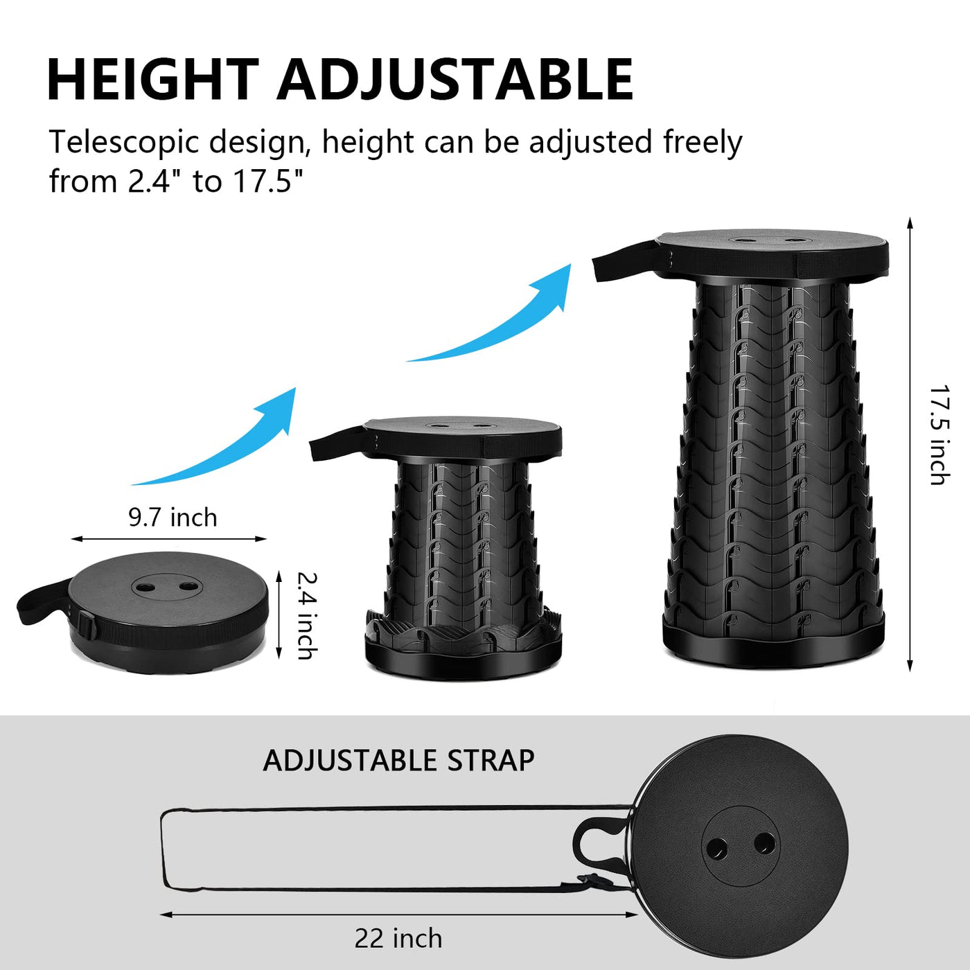 Premium Collapsible Portable Stool - Folding Stool for Outdoor Camping, Fishing, Queuing and Musical Application.