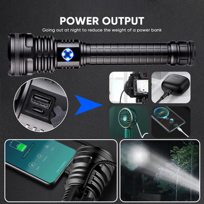 99000LM Powerful XHP90 LED Flashlight USB Rechargeable