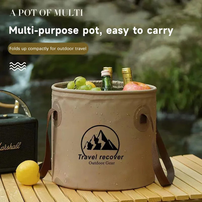 All purpose foldable water bucket used as a portable storage pail for ...