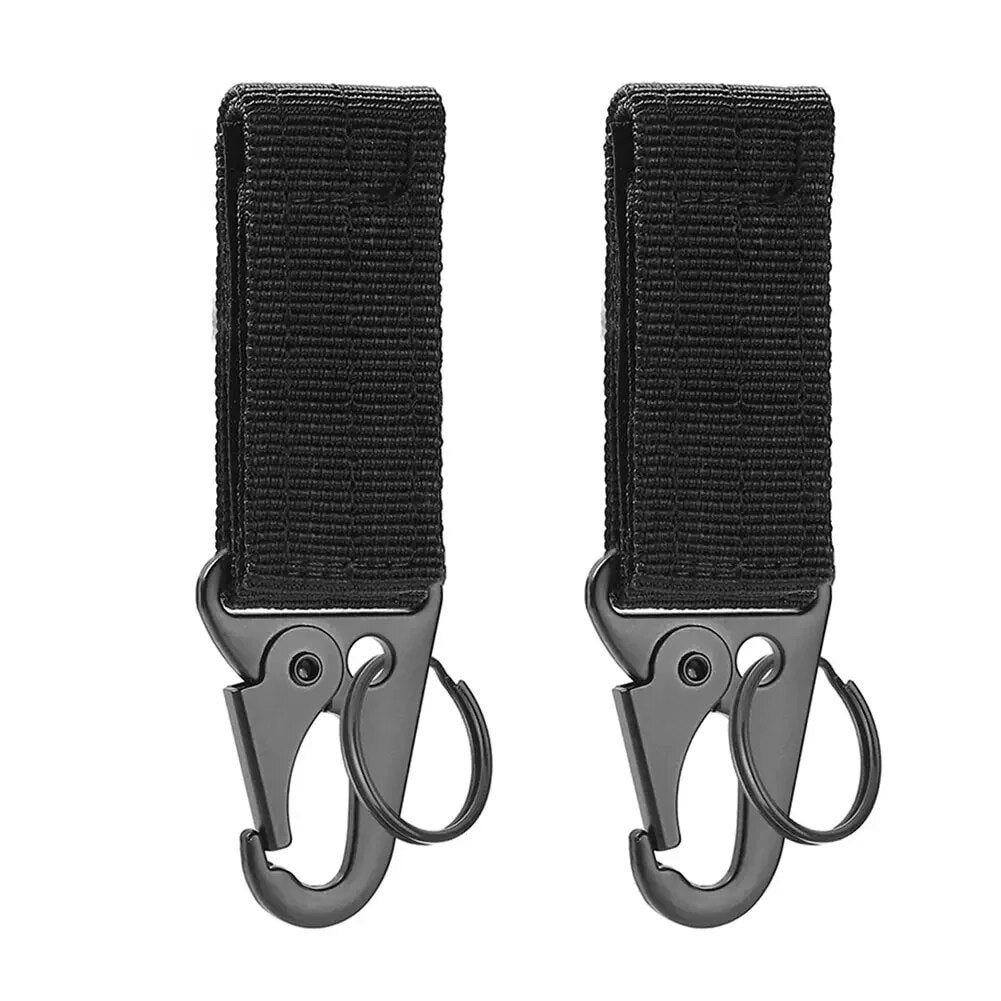 2 PCs Tactical Gear Clip: Nylon Key Ring Holder & Molle Hook Carabiner