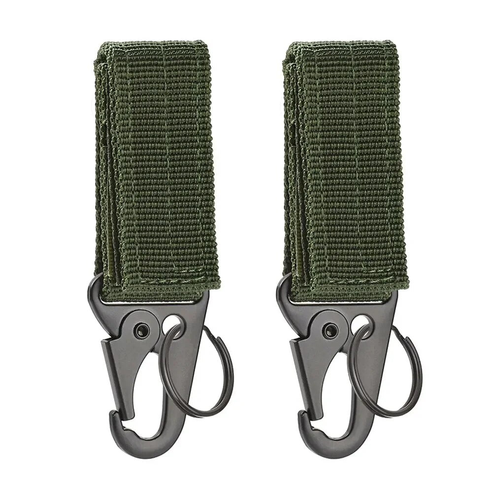 2 PCs Tactical Gear Clip: Nylon Key Ring Holder & Molle Hook Carabiner