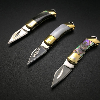 Mini Shell Brass Folding Knife Pocket Keychain Portable Resin Steel Knives Survival Edc Tool Cutter Peeler Hunting Gift