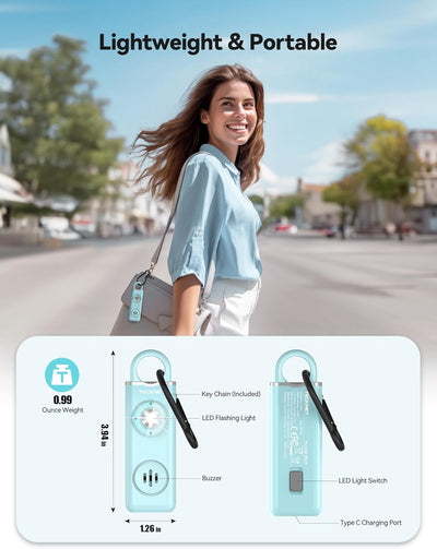 Self Defense Alarm Keychain – 130dB Rechargeable Personal Safety Alarm with LED Light & Carabiner