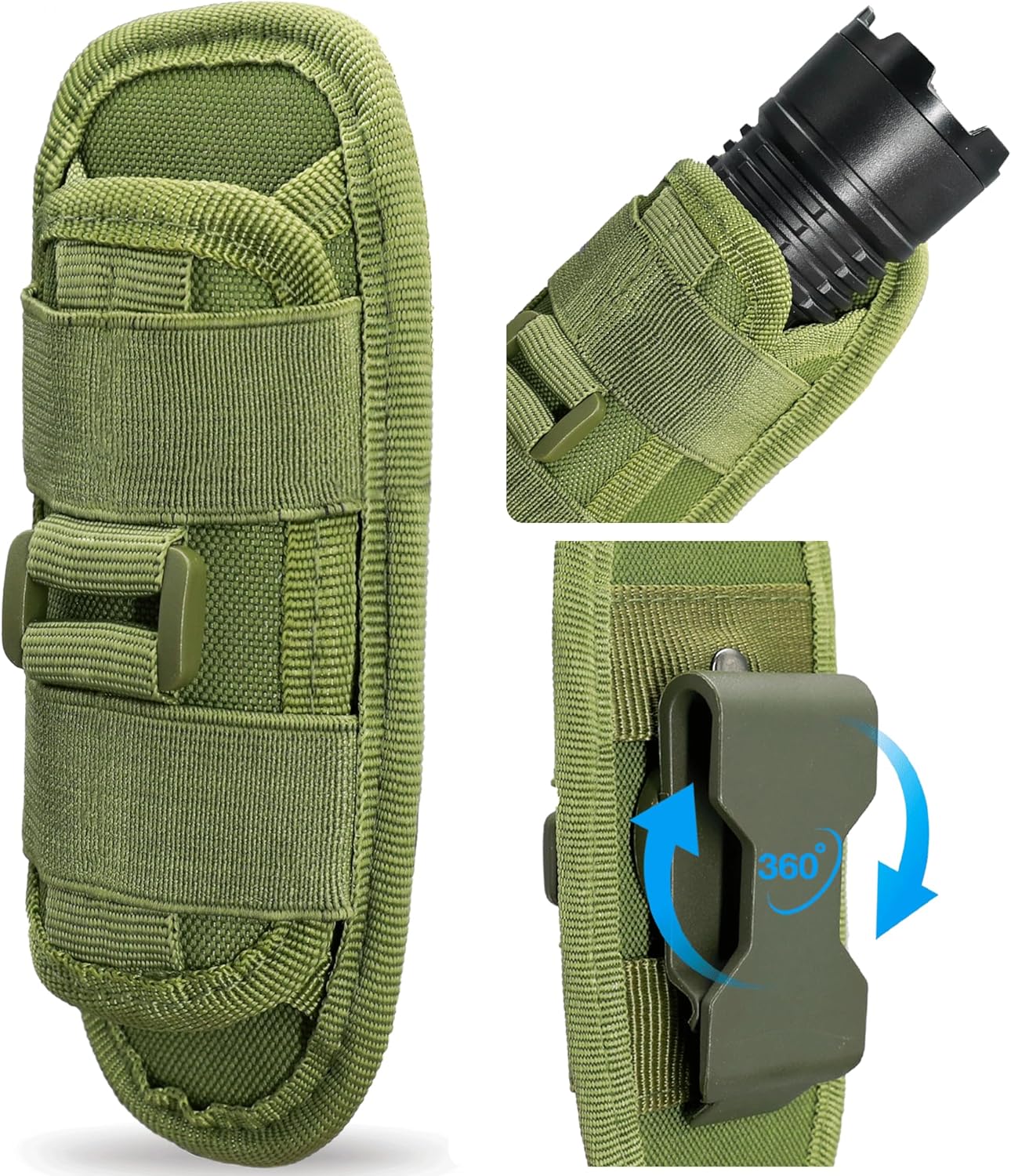 Tactical Flashlight Pouch with 360° Rotatable Belt Clip Holster