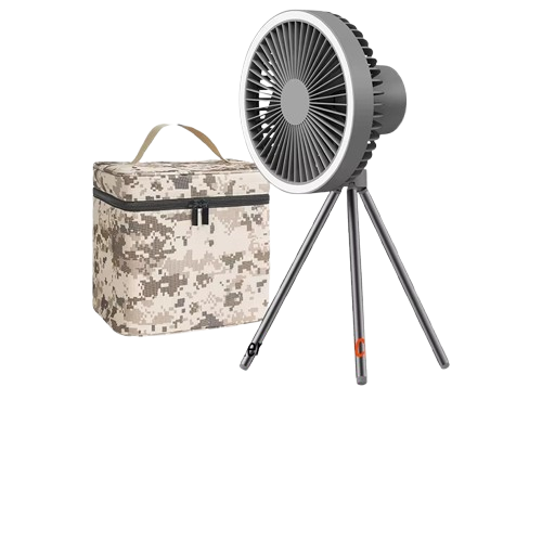 Portable Rechargeable Camping Fan with Light & Tripod – Foldable Outdoor Desk Fan