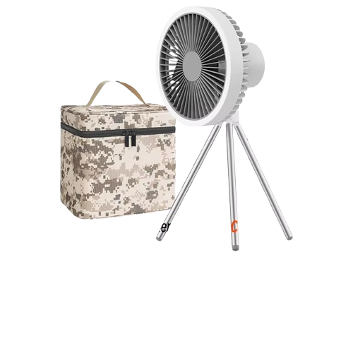 Portable Rechargeable Camping Fan with Light & Tripod – Foldable Outdoor Desk Fan