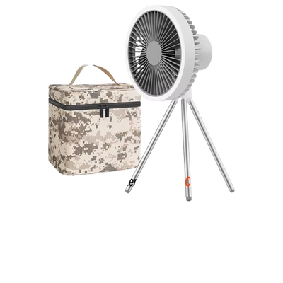 Portable Rechargeable Camping Fan with Light & Tripod – Foldable Outdoor Desk Fan
