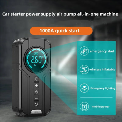 4 In 1 Car Jump Starter with Air Compressor and USB Power Bank