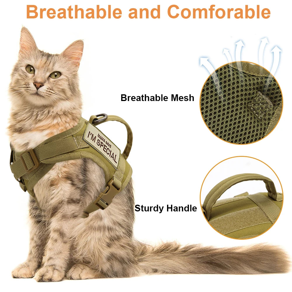 cat gear Cat Harness Vest – Tactical Military-Grade Nylon with Leash Clip & Patch
