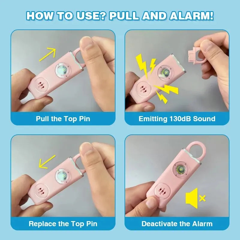 Self Defense Alarm Keychain – 130dB Rechargeable Personal Safety Alarm with LED Light & Carabiner