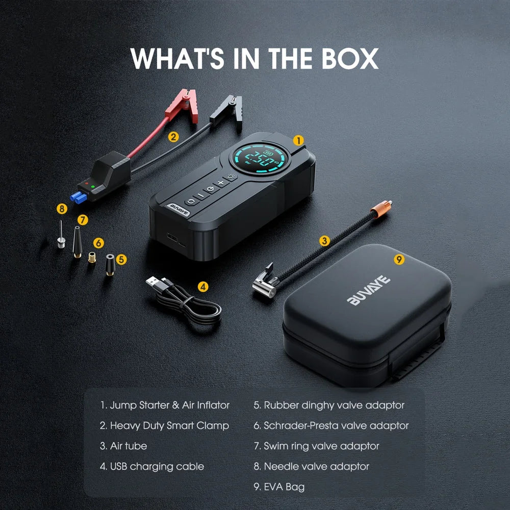 4 In 1 Car Jump Starter with Air Compressor and USB Power Bank