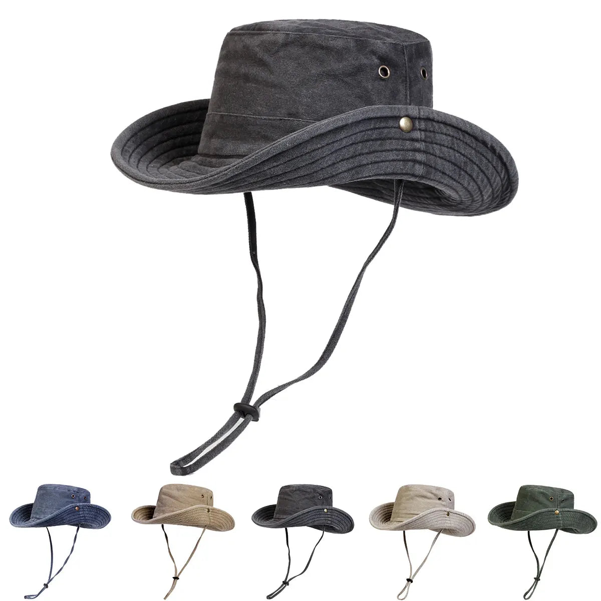 Unisex Outdoor Sun Hat with Chin Strap – Wide Brim UV Protection Fishing & Hiking Hat
