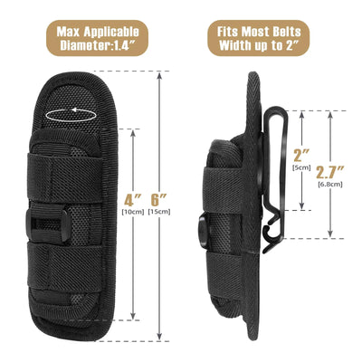 Tactical Flashlight Pouch with 360° Rotatable Belt Clip Holster