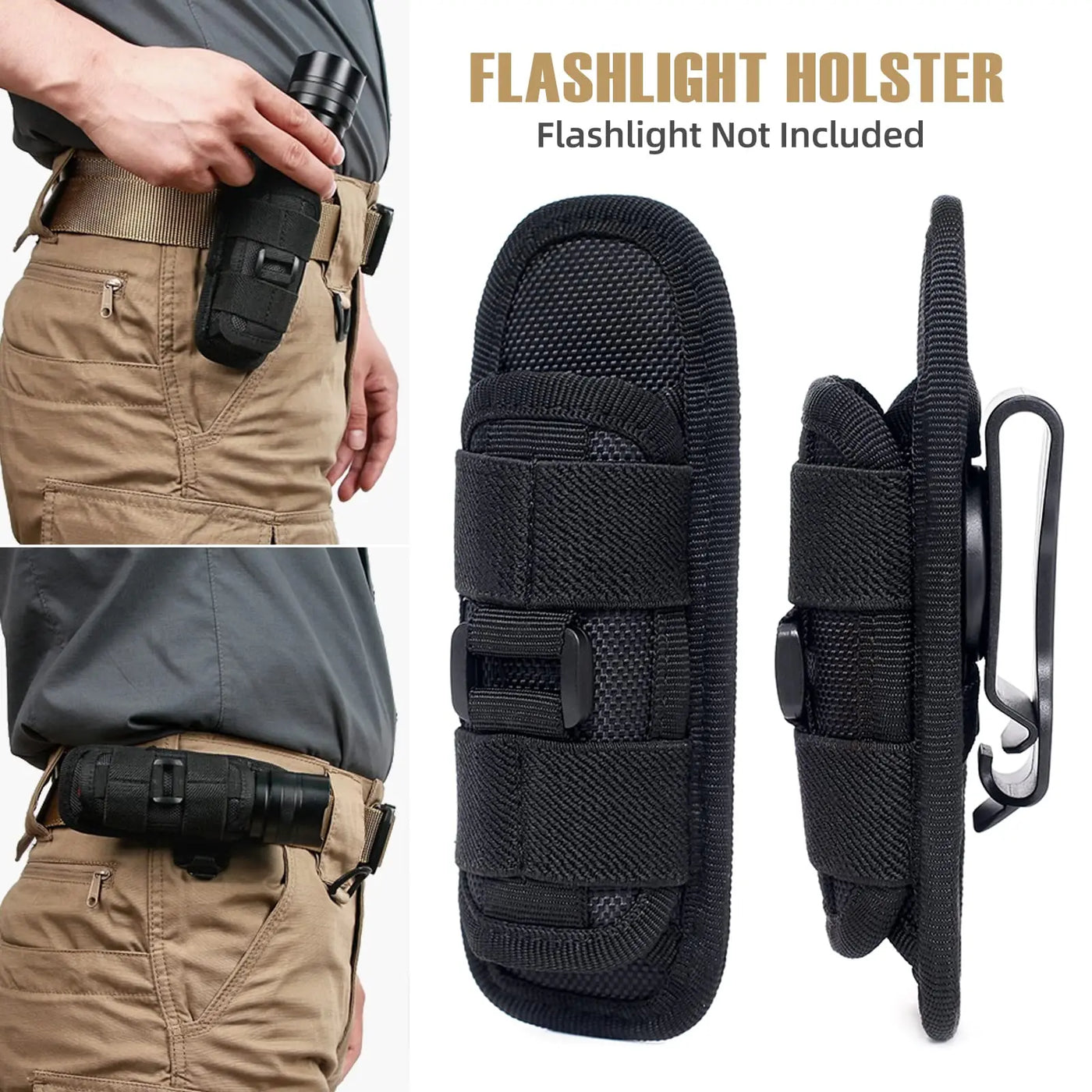 Tactical Flashlight Pouch with 360° Rotatable Belt Clip Holster