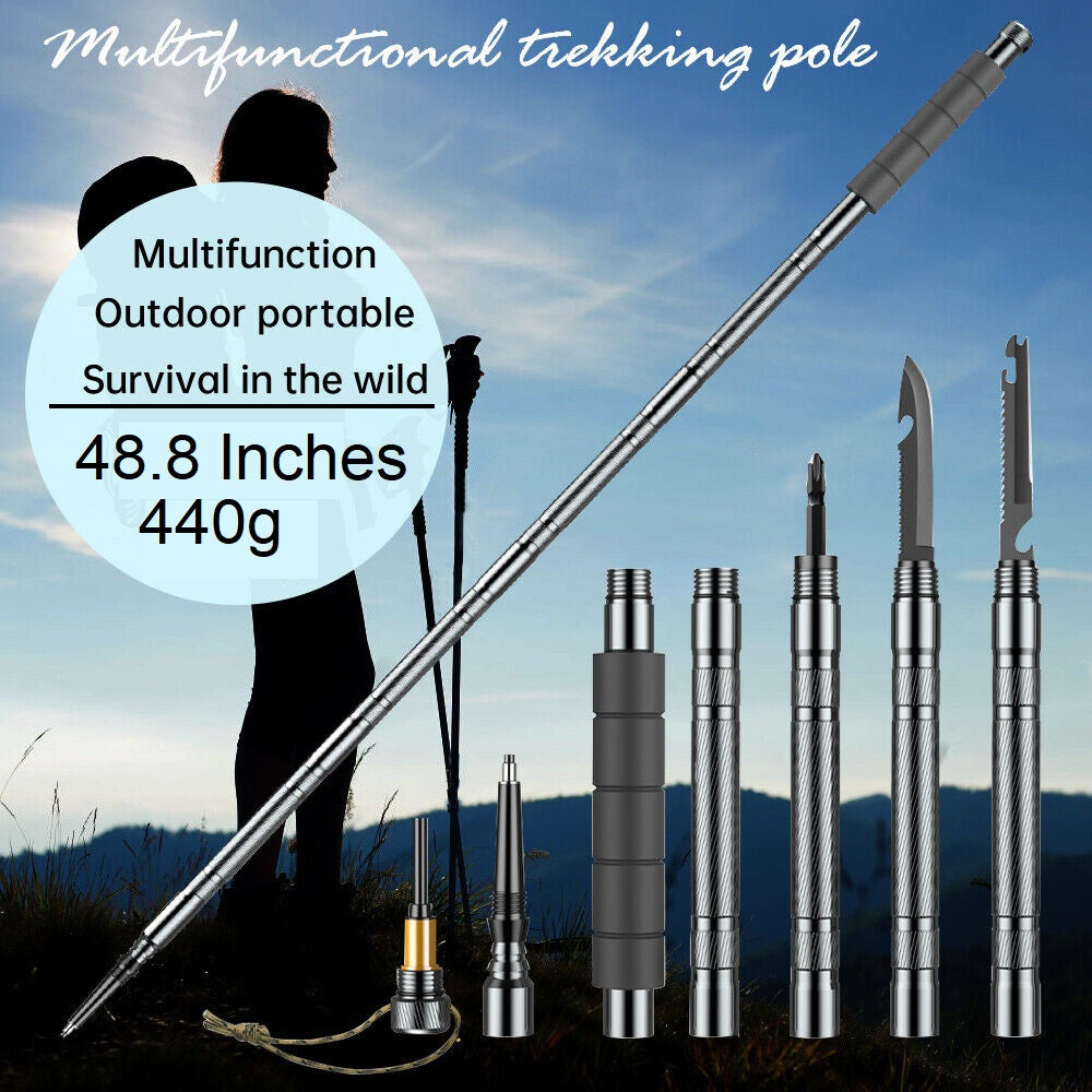 Tactical Trekking Poles Survival Walking Cane Camping Hiking Stick Alpenstock