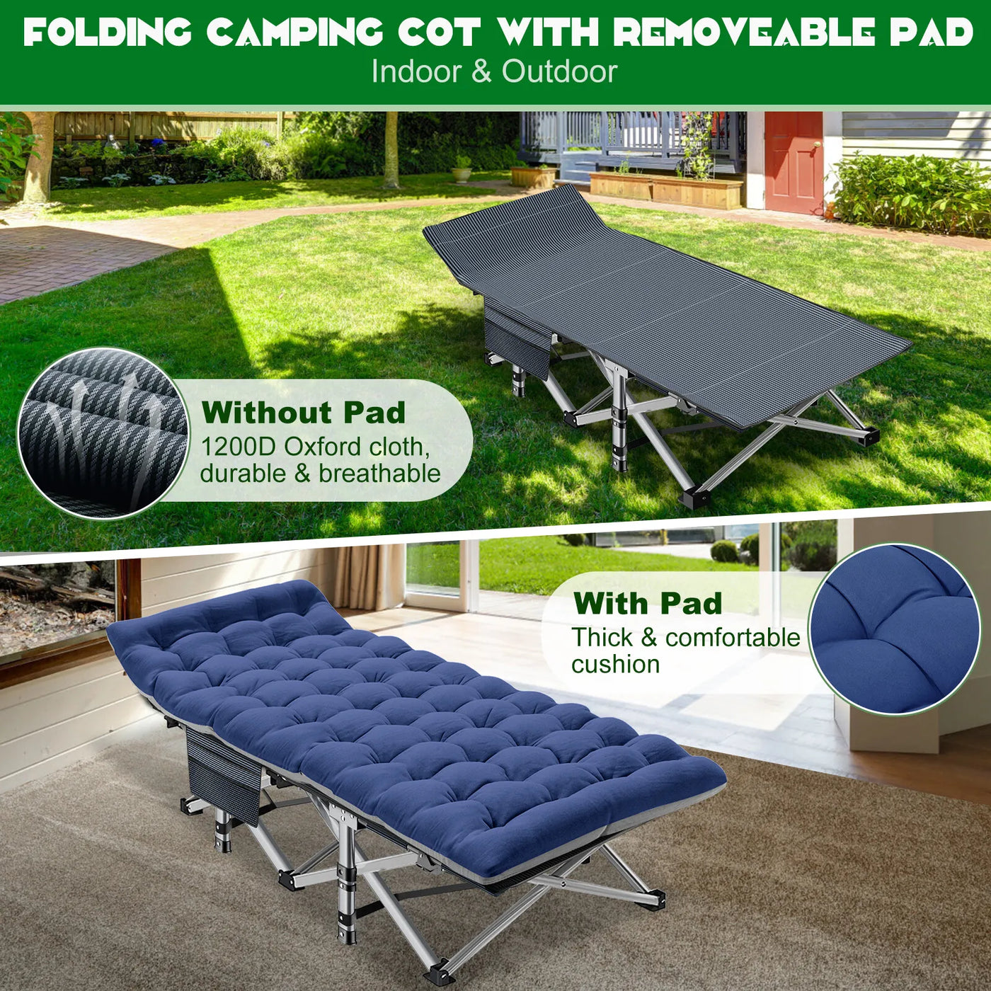 Camping Cot - Portable Folding Outdoor Bed for Adults and Kids