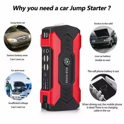 Portable Car Battery Jump Starter with Power Bank and Emergency Flashlight