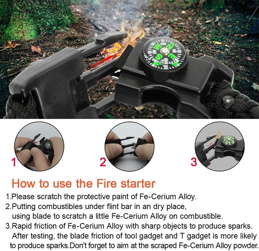 Tacband Multi Hiking Tool Compass Scraper Paracord Bracelet Survival Kit  with Whistle Fire Starter - China Survival Kit and Paracord price |  Made-in-China.com