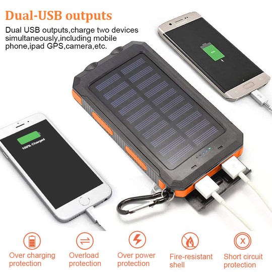 Battery Connection 10000mAh Solar Power Bank – Dual USB – Portable Charger For Phones