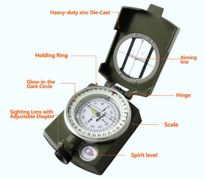 Military Sighting Compass | Metal Compass with Pouch | MilitaryKart